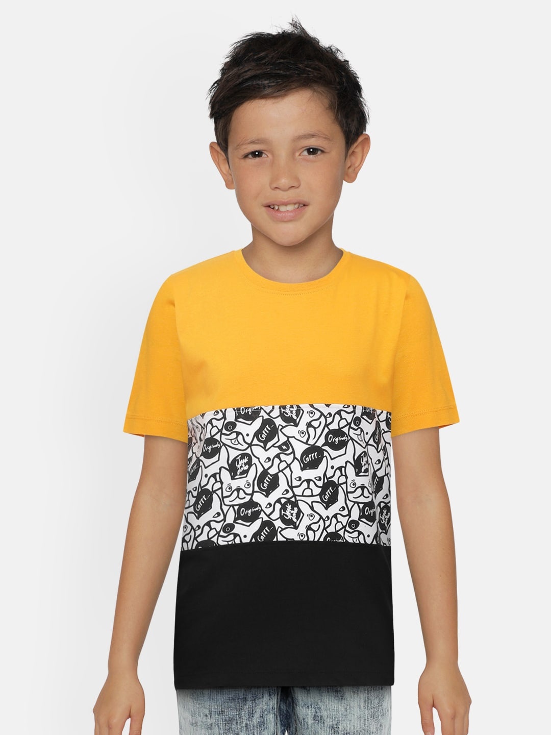 

Jack & Jones Boys Yellow & Black Organic Cotton Printed Sustainable T-shirt