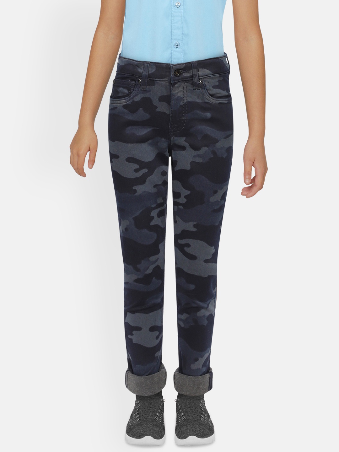

Jack & Jones Boys Blue Slim Fit Mid-Rise Camo Printed Jeans