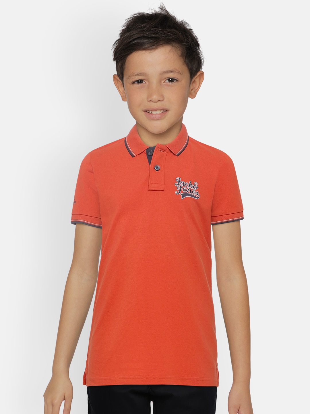 

Jack & Jones Boys Red Solid JJRORAYDON POLO SS Polo Collar T-shirt