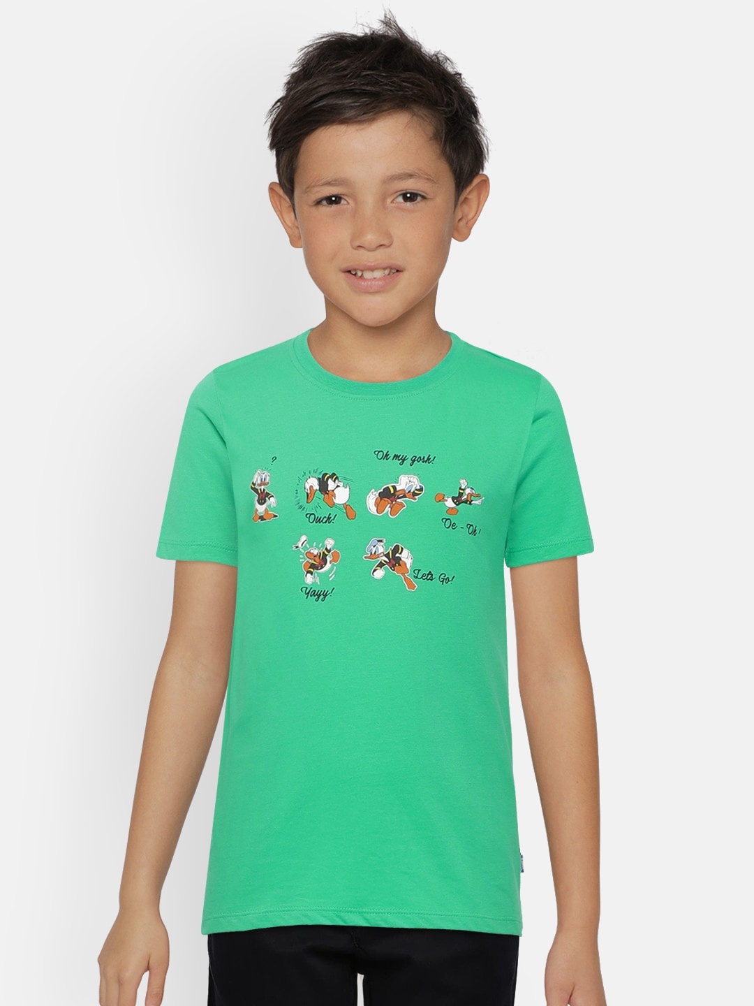 

Jack & Jones Boys Green Printed DONALD MOOD SS Round Neck T-shirt