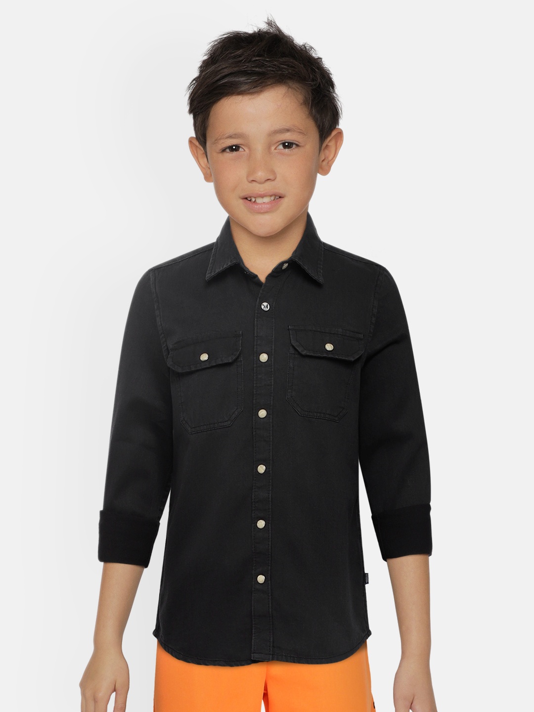 

Jack & Jones Boys Black Slim Fit Solid Denim Casual Shirt