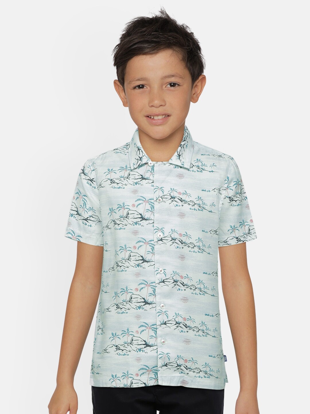 

Jack & Jones Boys Blue & Green Slim Fit Printed Casual Shirt