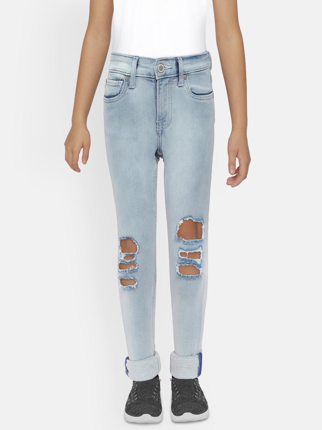 

Jack & Jones Boys Blue Slim Fit Mid-Rise Highly Distressed Stretchable Jeans