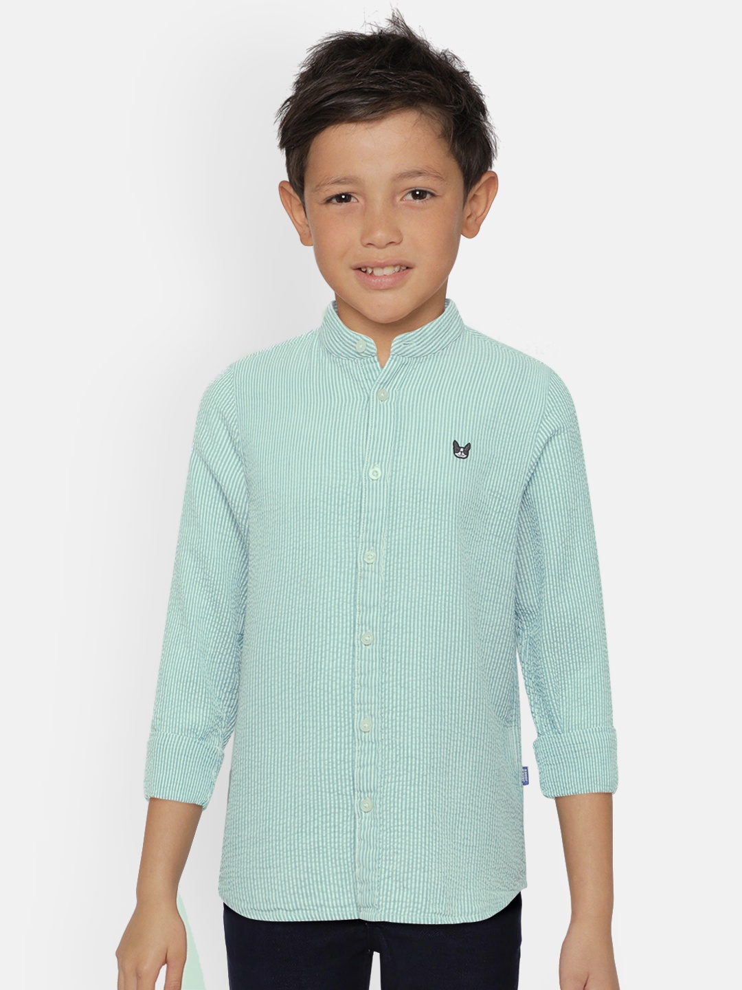 

Jack & Jones Boys Green & White Striped Casual Shirt
