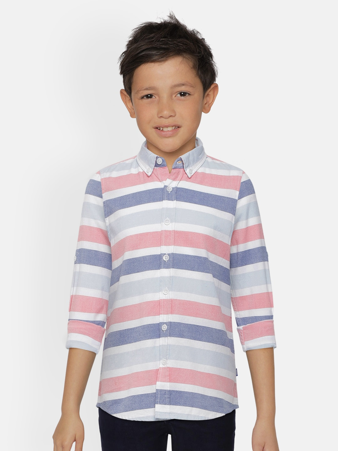 

Jack & Jones Boys White & Blue Slim Fit Striped Casual Shirt