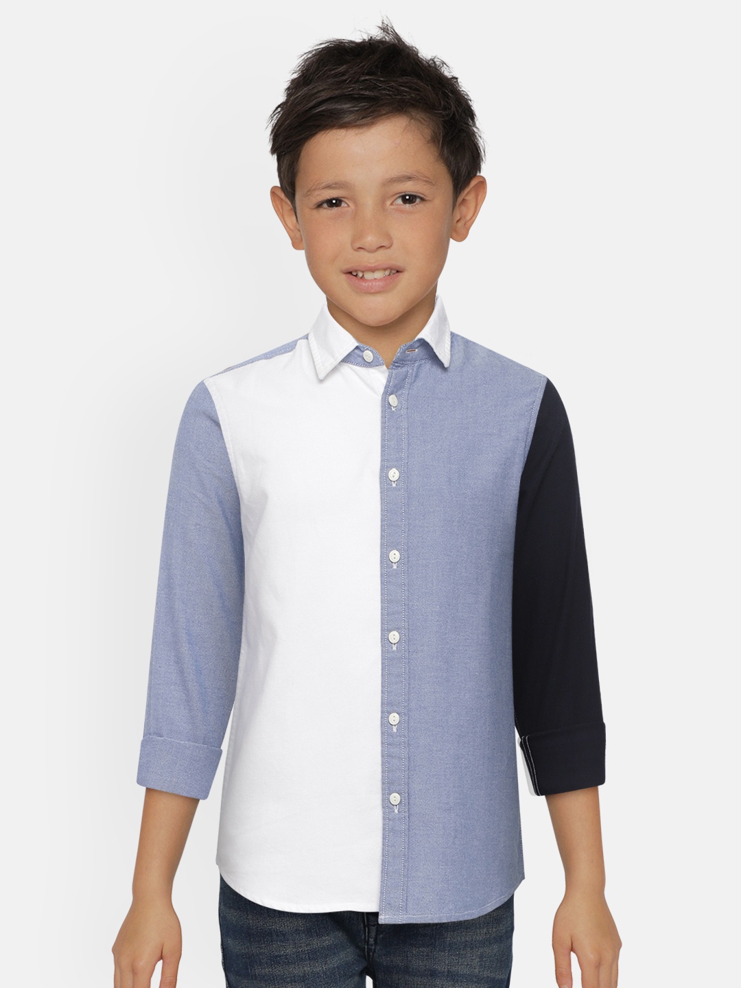 

Jack & Jones Boys White & Blue Colourblocked Casual Shirt