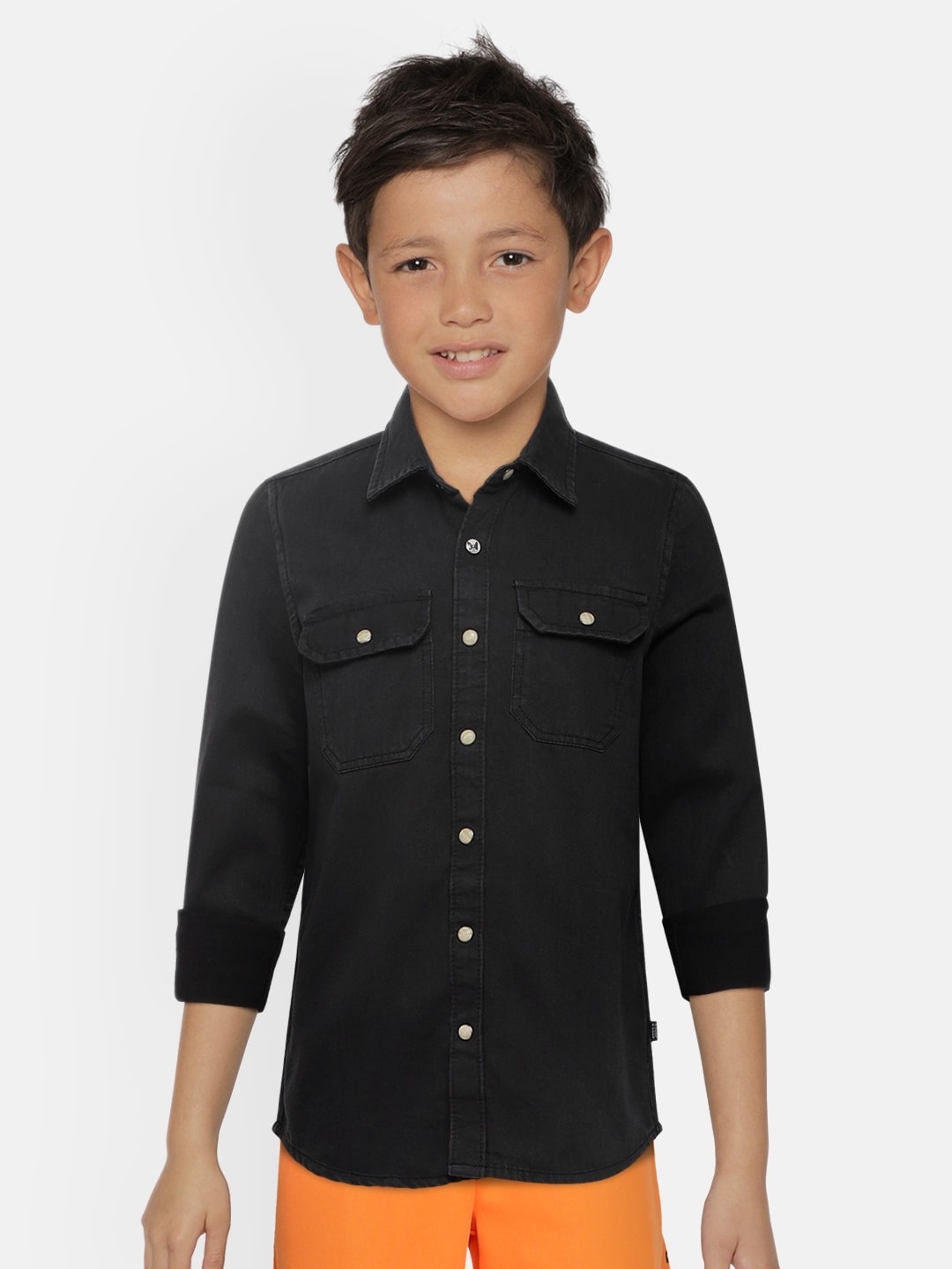 

Jack & Jones Boys Black Slim Fit Solid Denim Casual Cotton Shirt