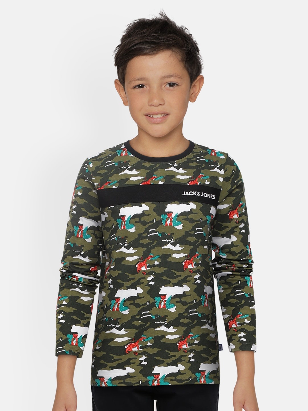 

Jack & Jones Boys Green Printed Round Neck T-shirt