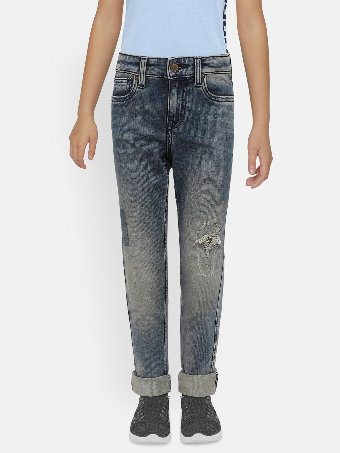 

Jack & Jones Boys Blue Slim Fit Low-Rise Mildly Distressed Stretchable Jeans