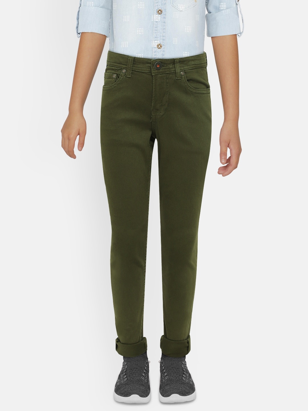 

Jack & Jones Boys Olive Green GLENN AKM 696 Slim Fit Solid Regular Trousers