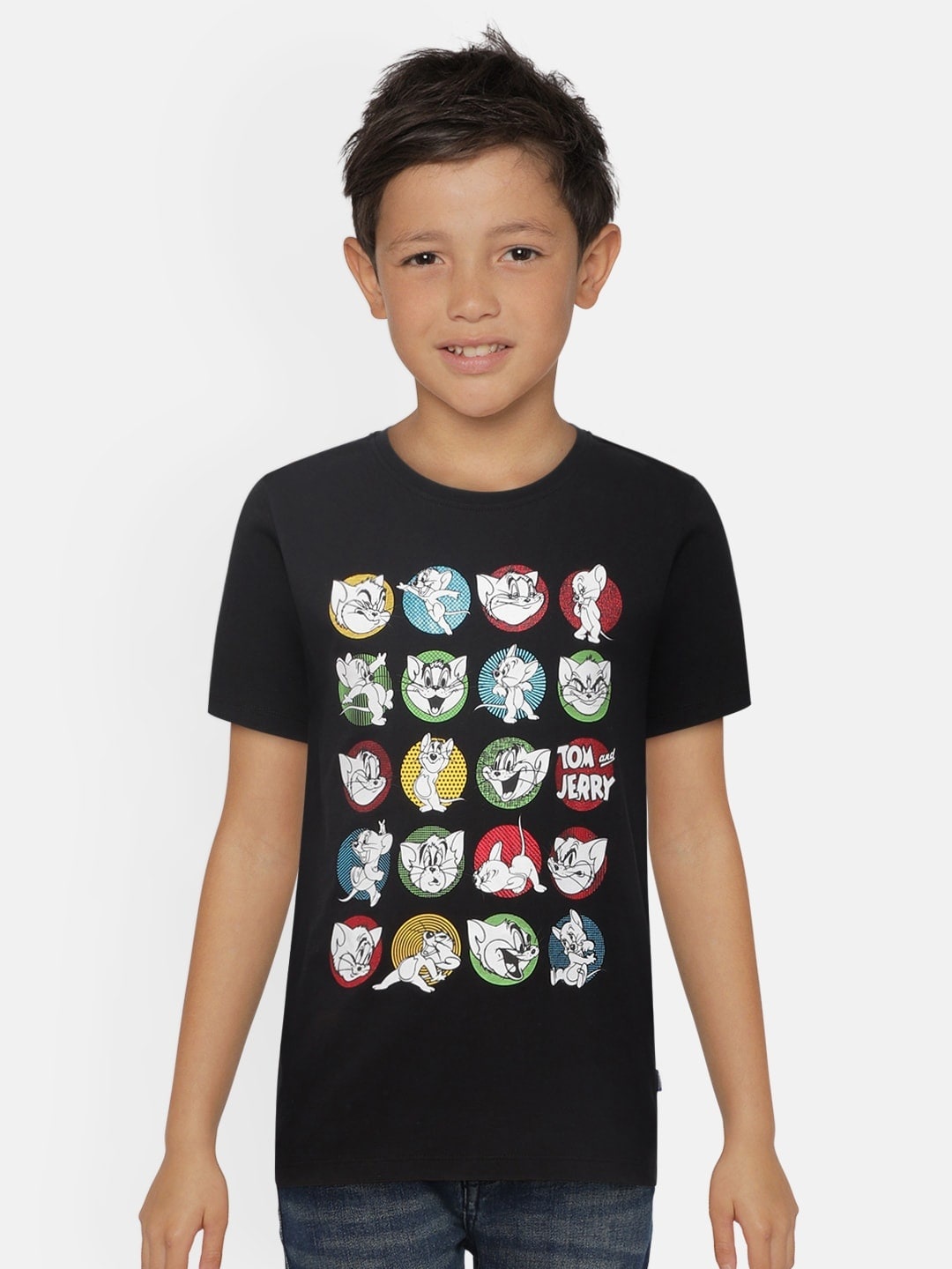 

Jack & Jones Boys Black Printed Tom & Jerry Organic Cotton Round Neck Sustainable T-shirt