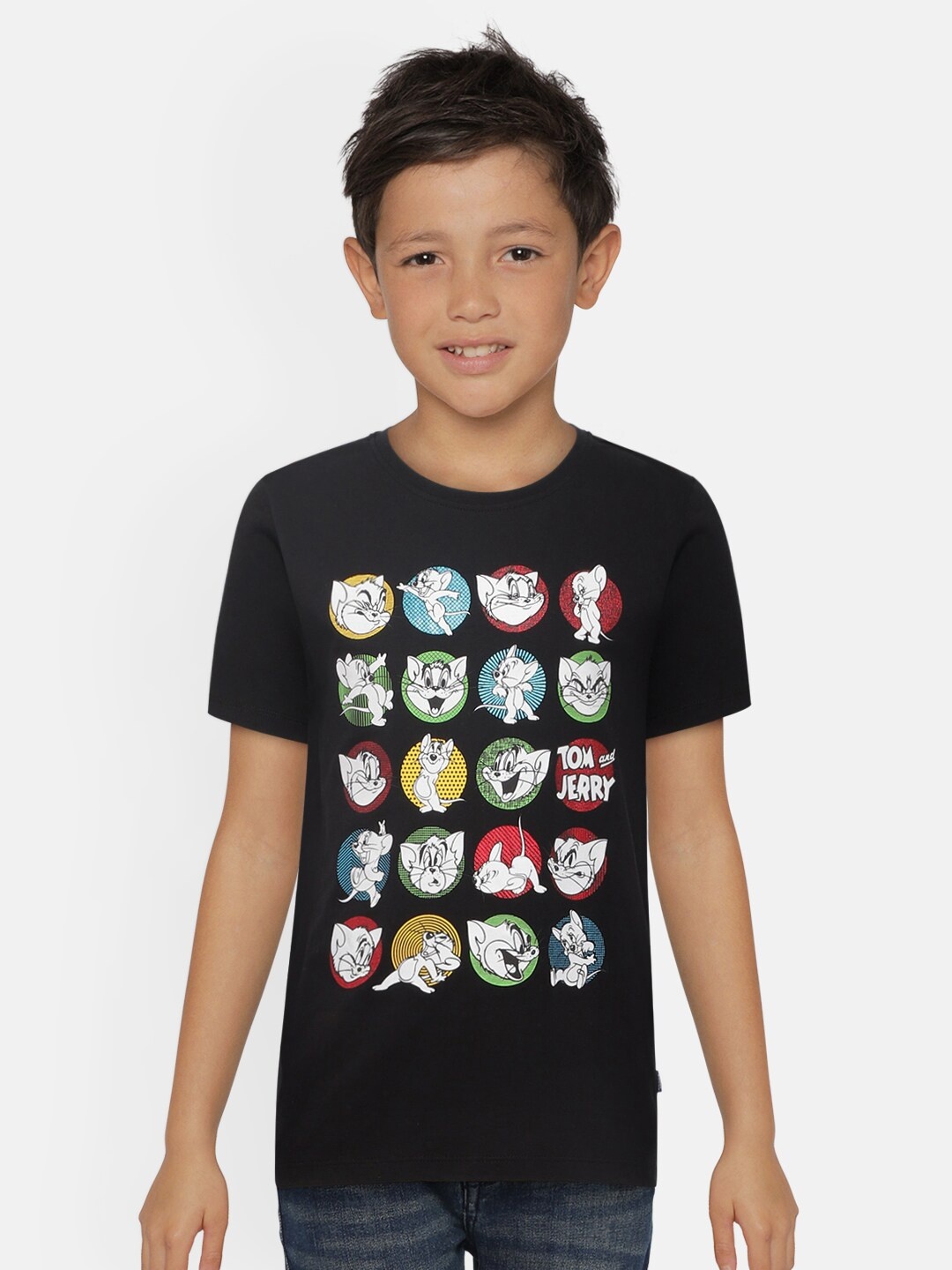 

Jack & Jones Boys Black Printed Tom & Jerry Organic Cotton Sustainable TJ FACE SS T-shirt