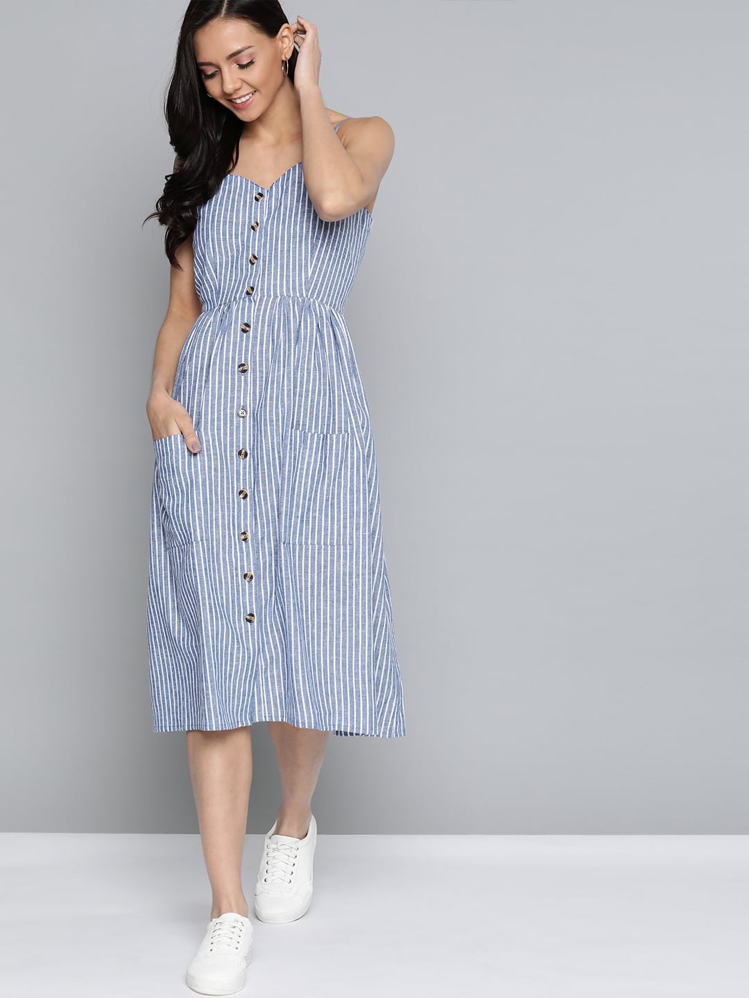 

Mast & Harbour Women Blue & White Striped A-Line Dress