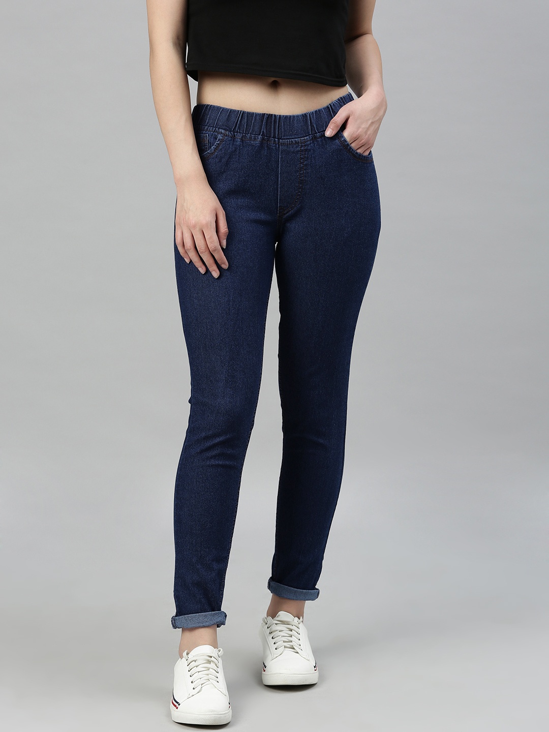 

ADBUCKS Women's Dark Blue Solid Denim Jeggings