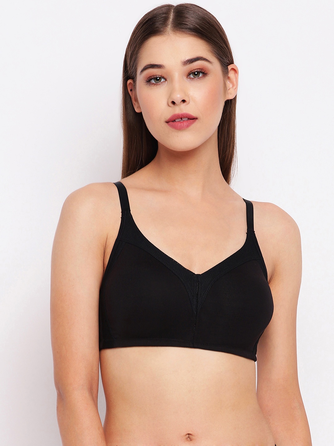 

Enamor Fab-Cool Non-Wired Non Padded M-frame Jiggle Control Cotton T-shirt Bra AB75, Black