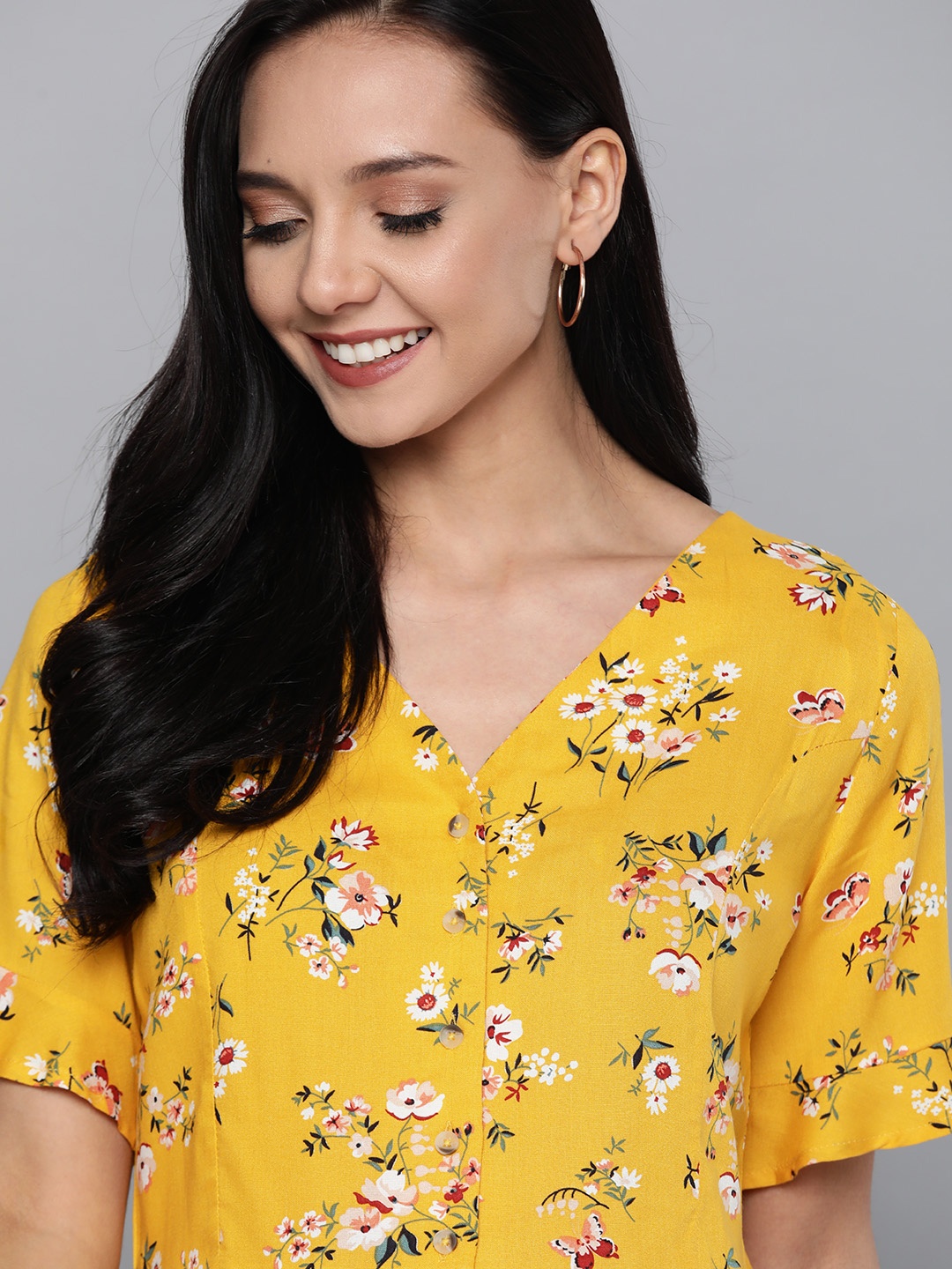 

Mast & Harbour Women Yellow & White Floral Print Top