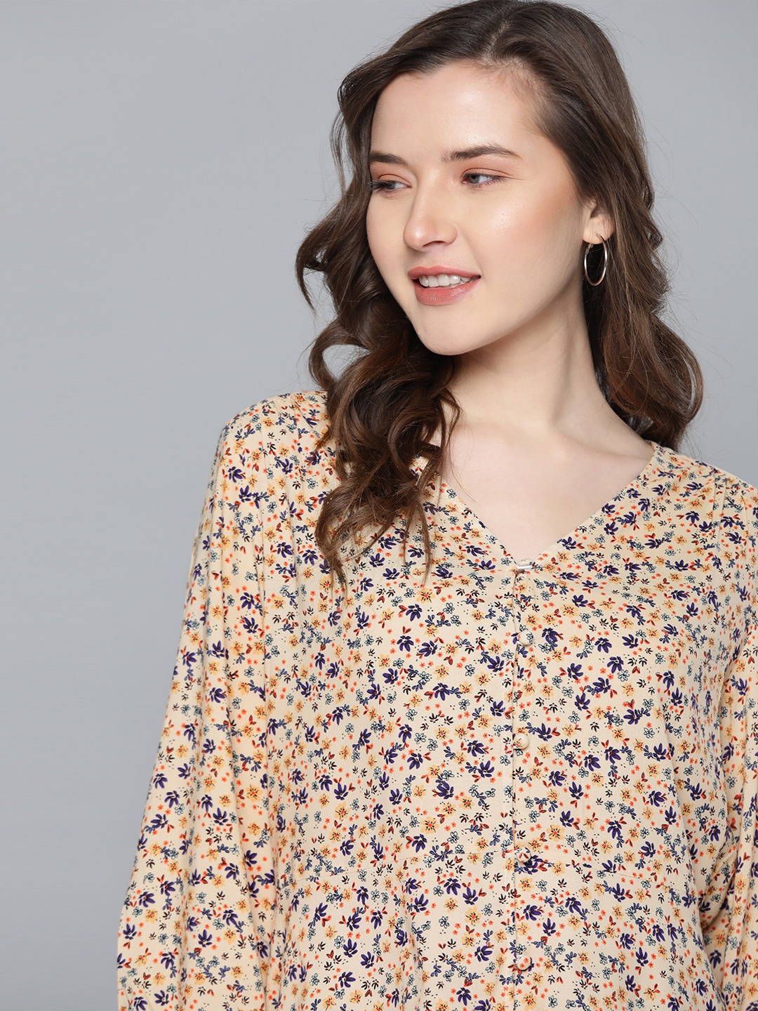 

Mast & Harbour Women Beige & Navy Blue Printed Top