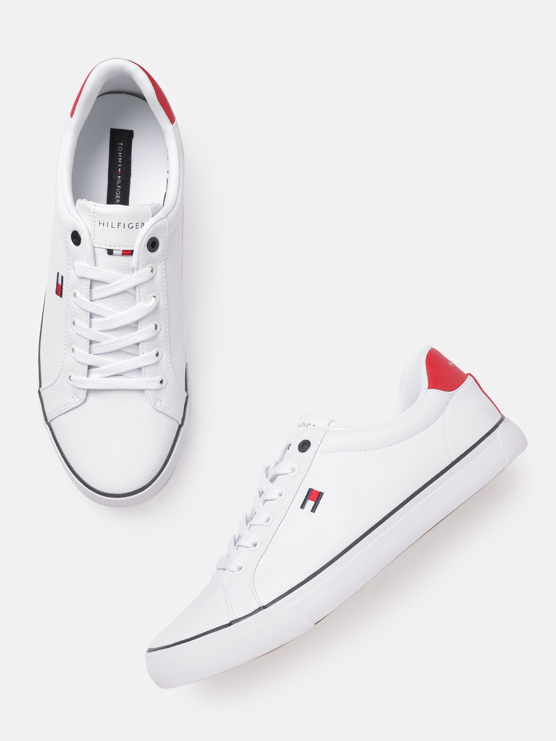 

Tommy Hilfiger Men White & Red Solid Sneakers