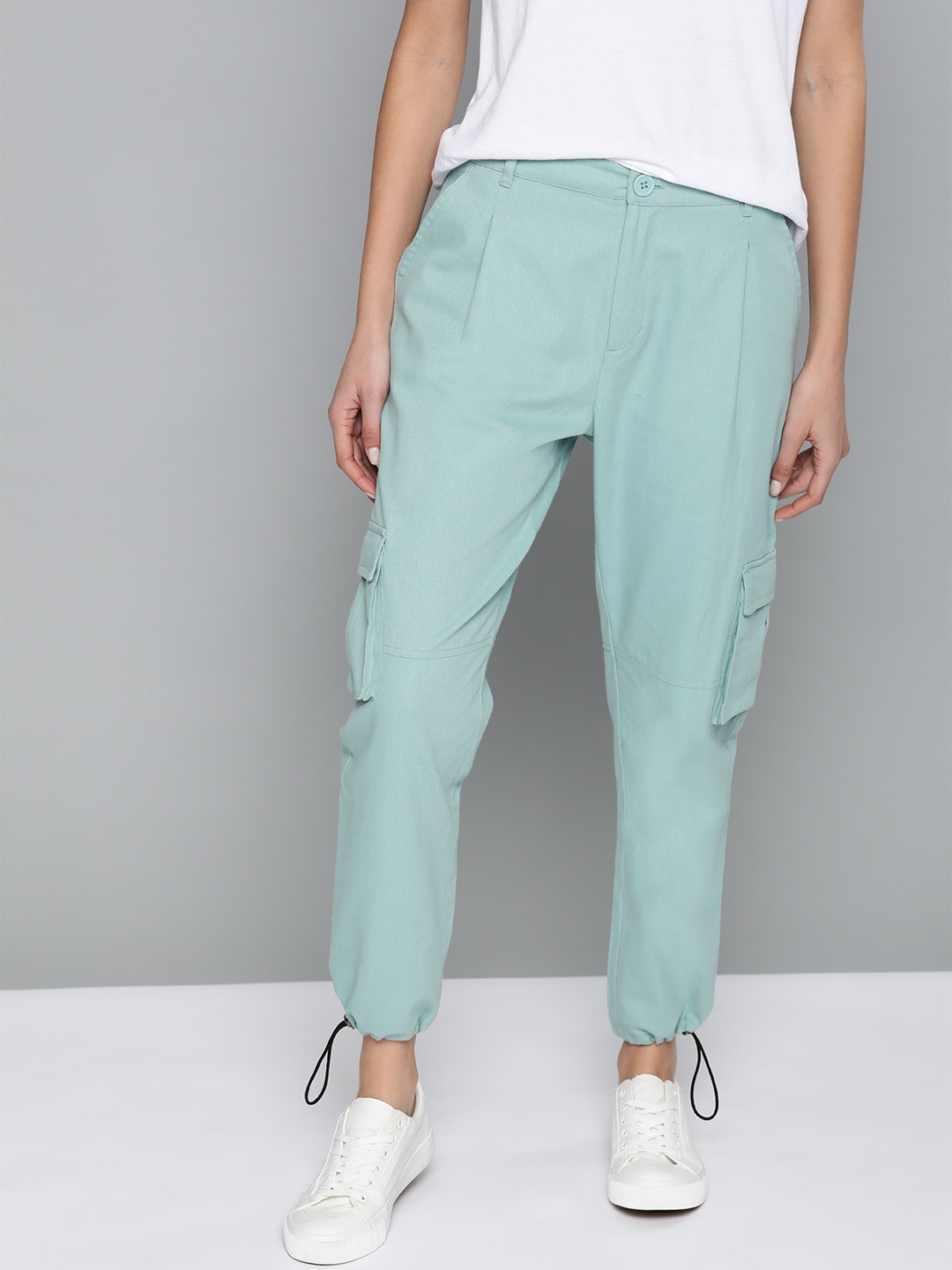 

Mast & Harbour Women Blue Regular Fit Pure Cotton Solid Cargo Joggers