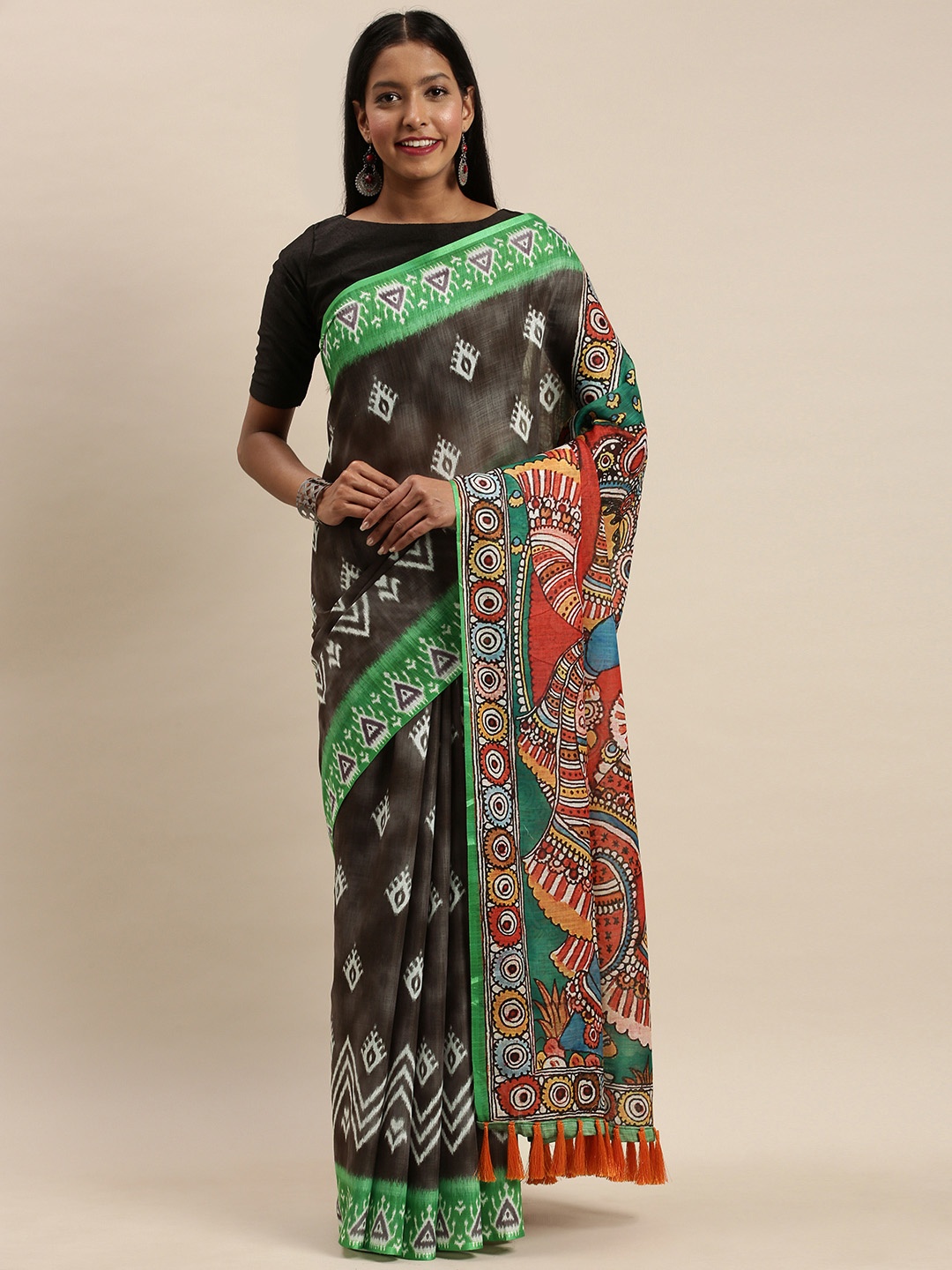 

VASTRANAND Multicoloured Linen Blend Printed Ikat Saree, Multi