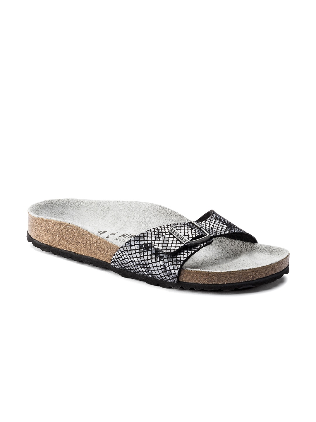 

Birkenstock Women Black & Grey Comfort Narrow Width Madrid Open Toe Flats