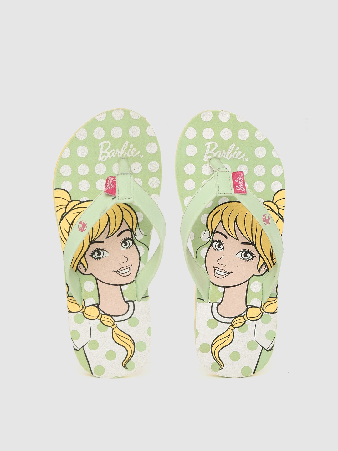 

toothless by toothless Girls Mint Green & Yellow Printed Barbie Thong Flip-Flops