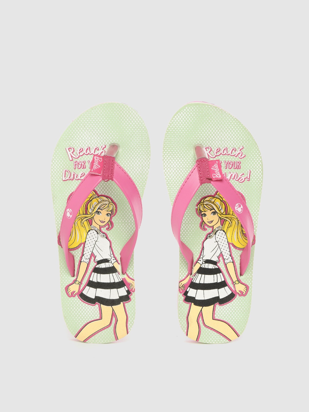 

toothless Girls Pink & Green Printed Barbie Thong Flip-Flops
