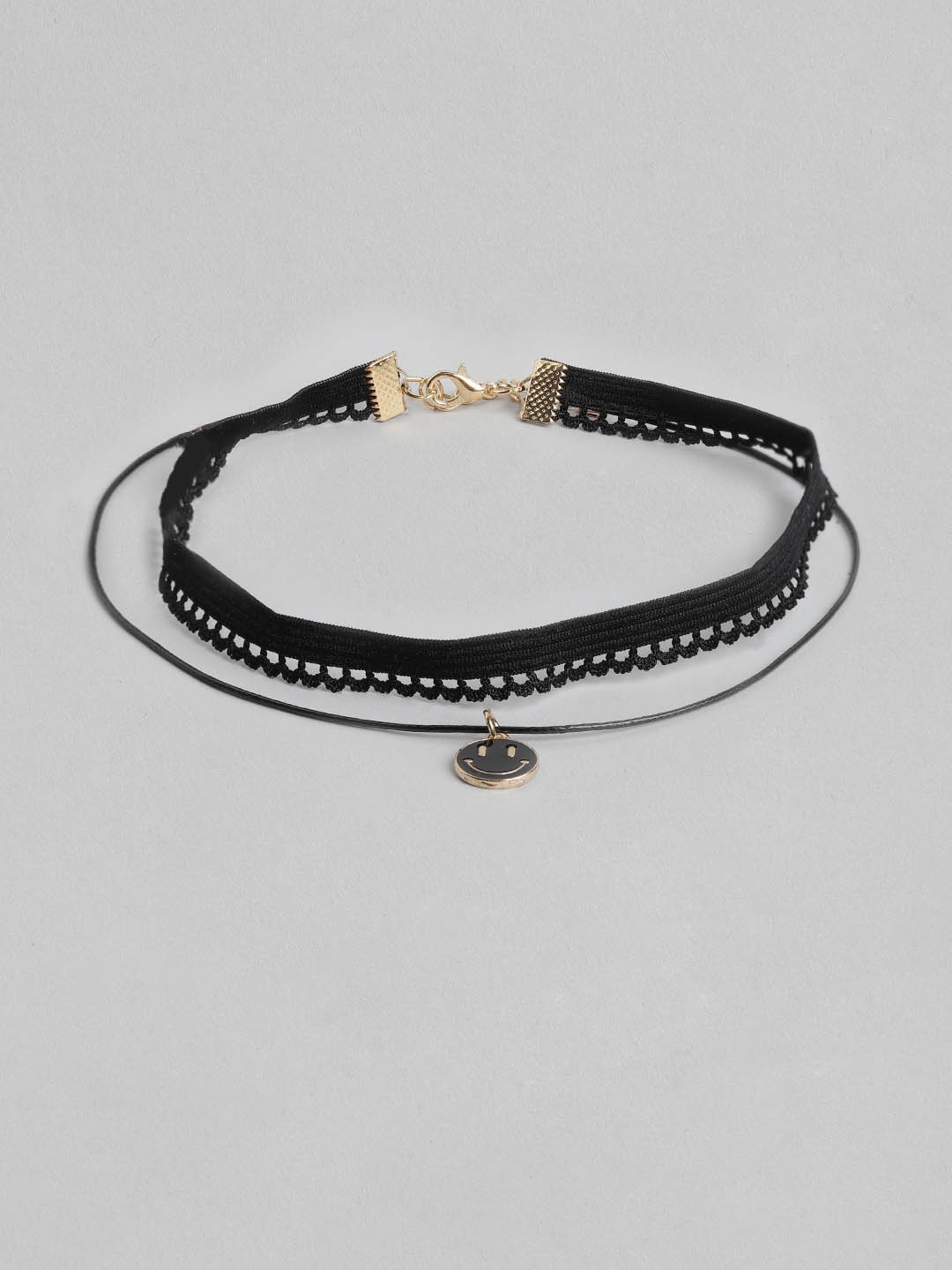 

DressBerry Black & Gold-Toned Layered Choker Necklace with Smiley Charm