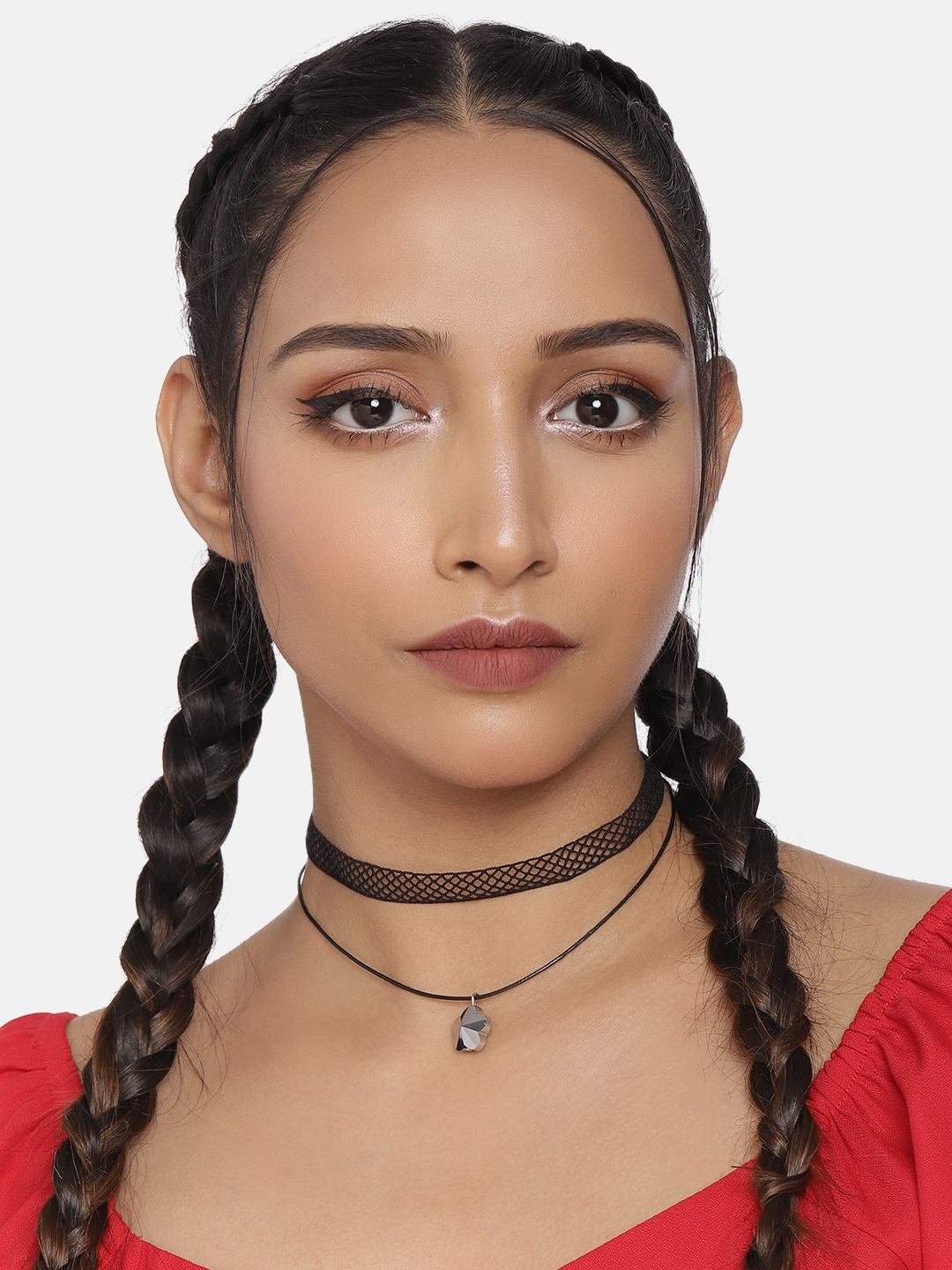 

DressBerry Black Double Strand Floral Charm Choker Necklace