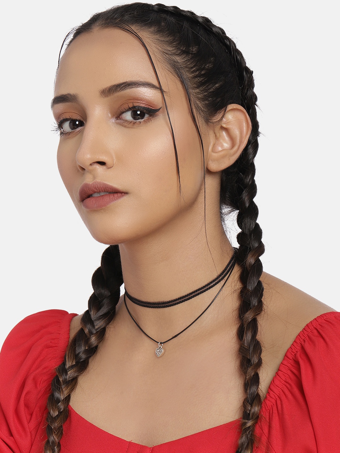 

DressBerry Black Layered Studded Choker Necklace