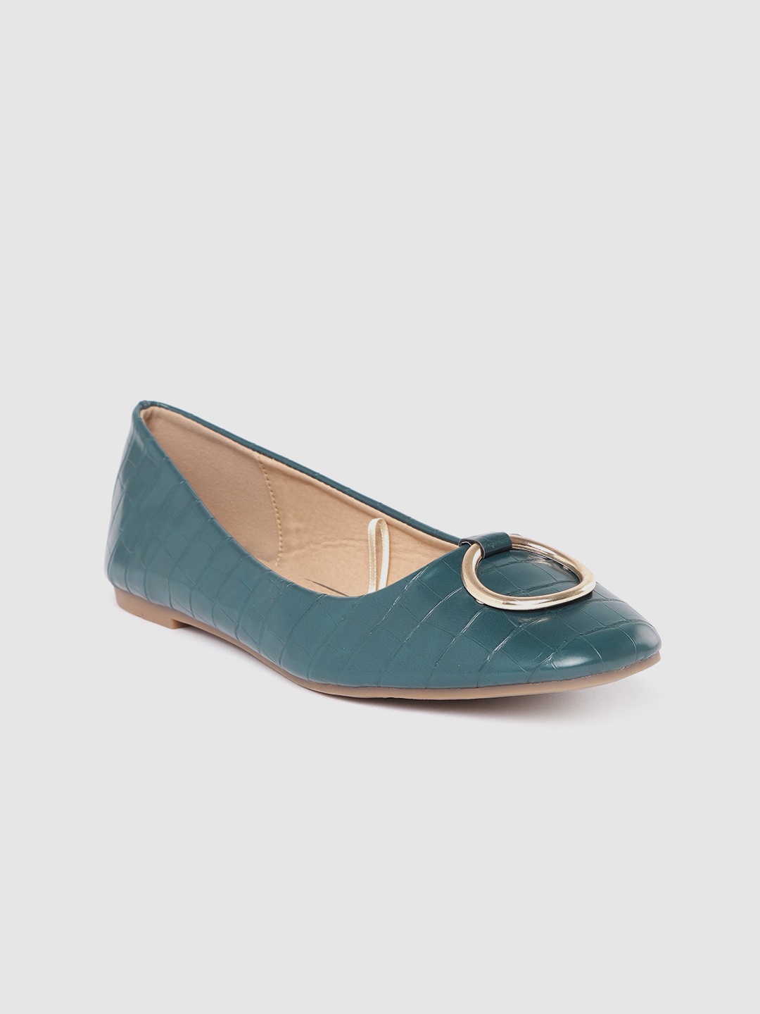 

Allen Solly Women Teal Green Croc Textured Ballerinas