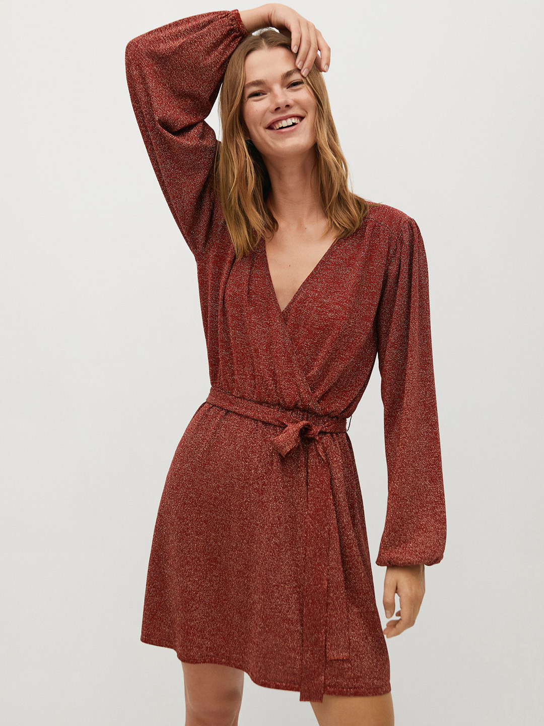 

MANGO Women Rust Red Solid Fit and Flare Dress