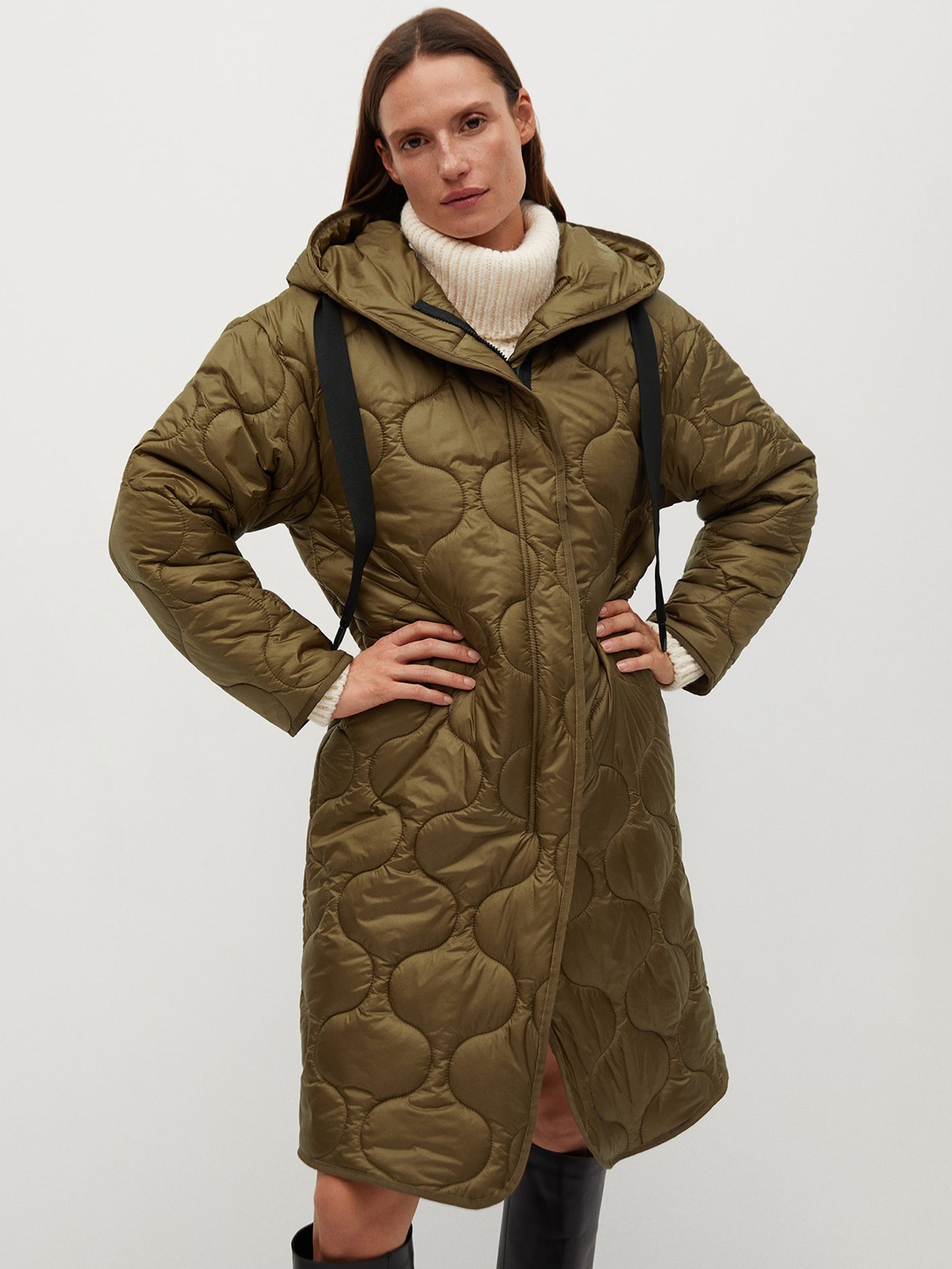 

MANGO Women Brown Longline Quilted Jacket
