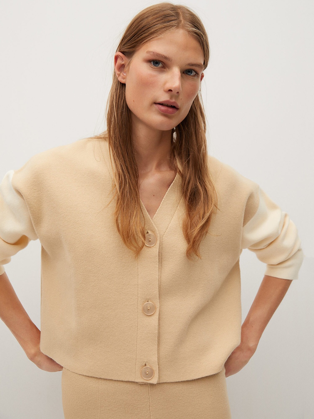 

MANGO Women Beige Solid Cardigan