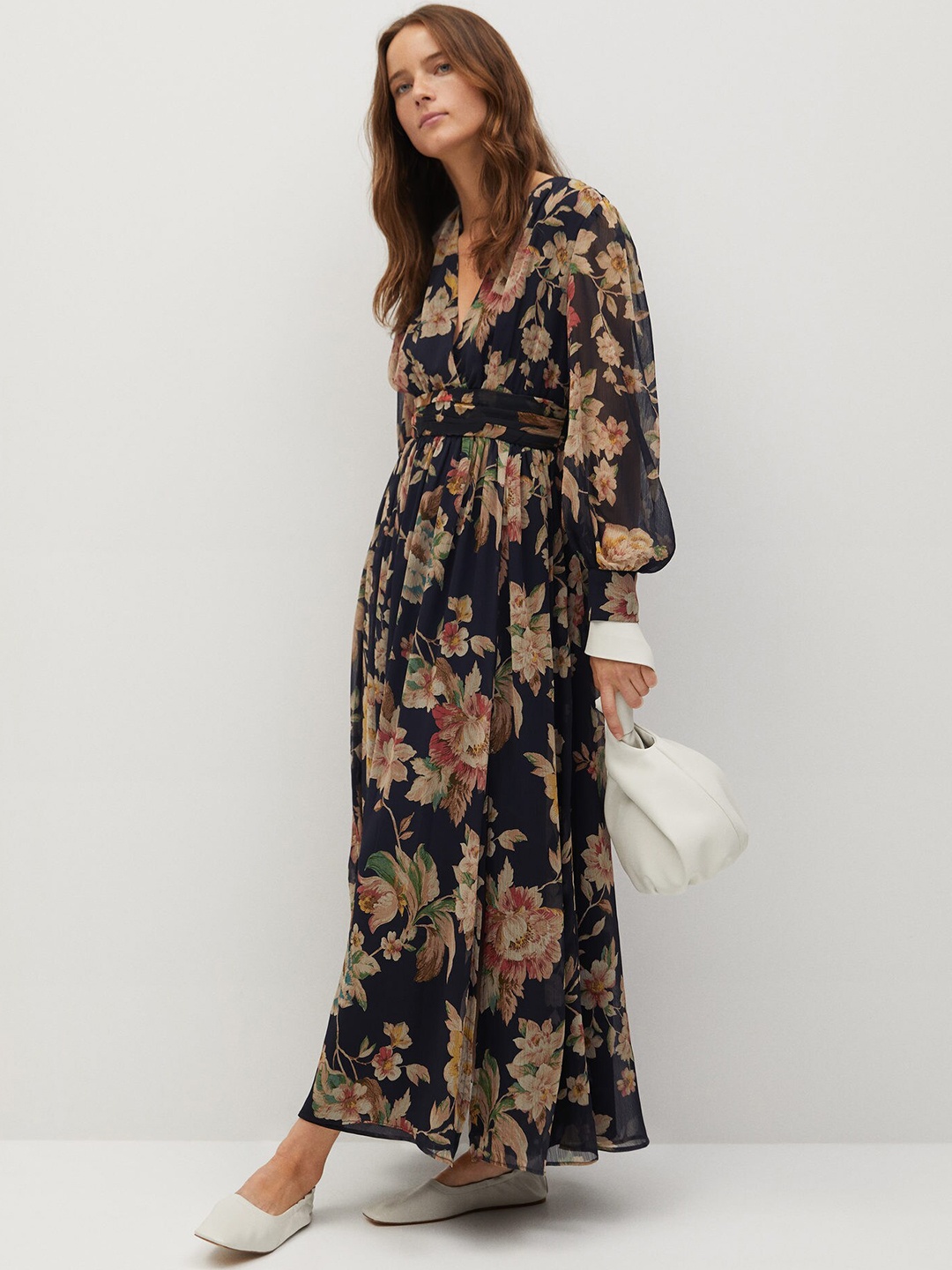 

MANGO Black & Beige Floral Printed Maxi Sustainable Dress