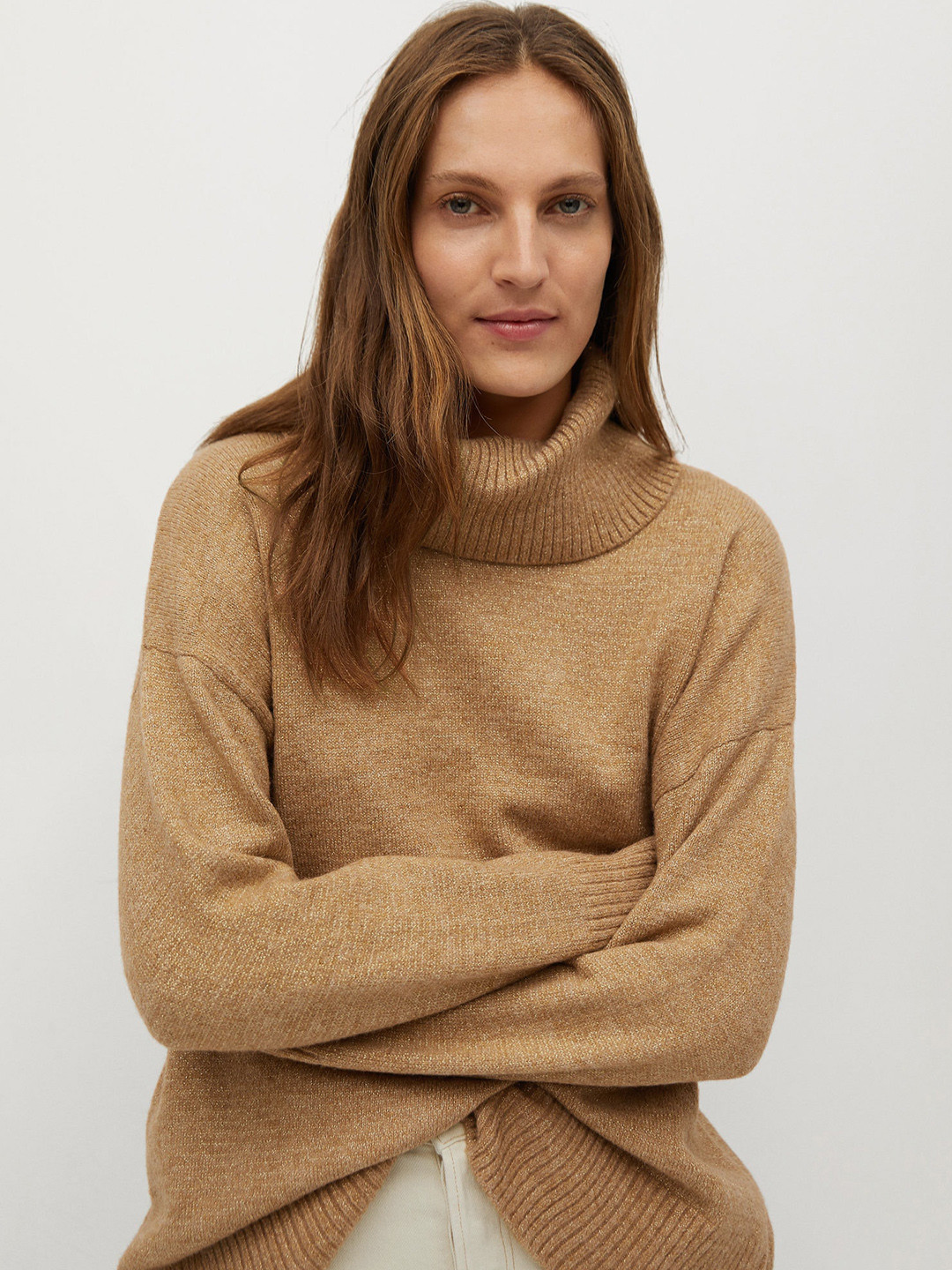 

MANGO Women Brown Solid Pullover Sweater