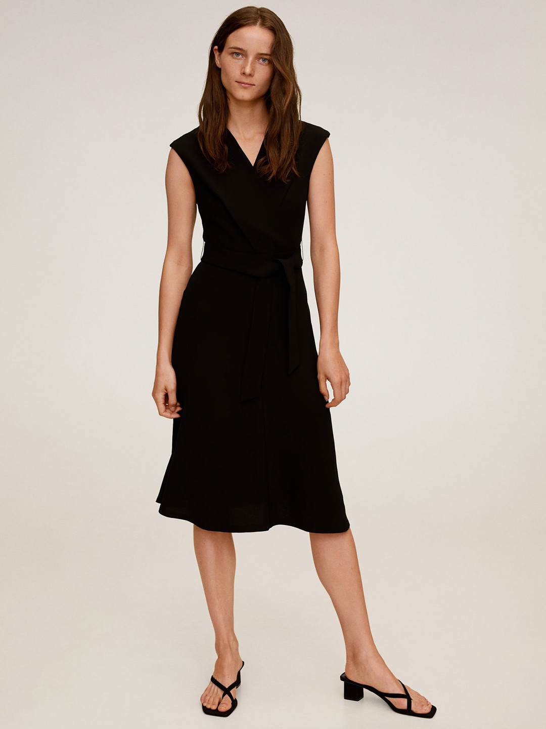 

MANGO Black Wrap Midi Dress