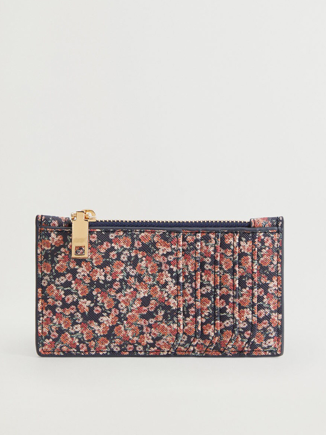

MANGO Women Navy Blue & Red Floral Print Card Holder