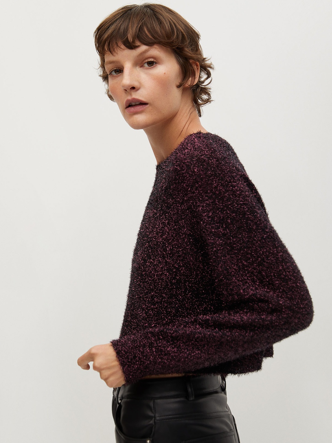 

MANGO Women Burgundy Shimmer Pullover Sweater
