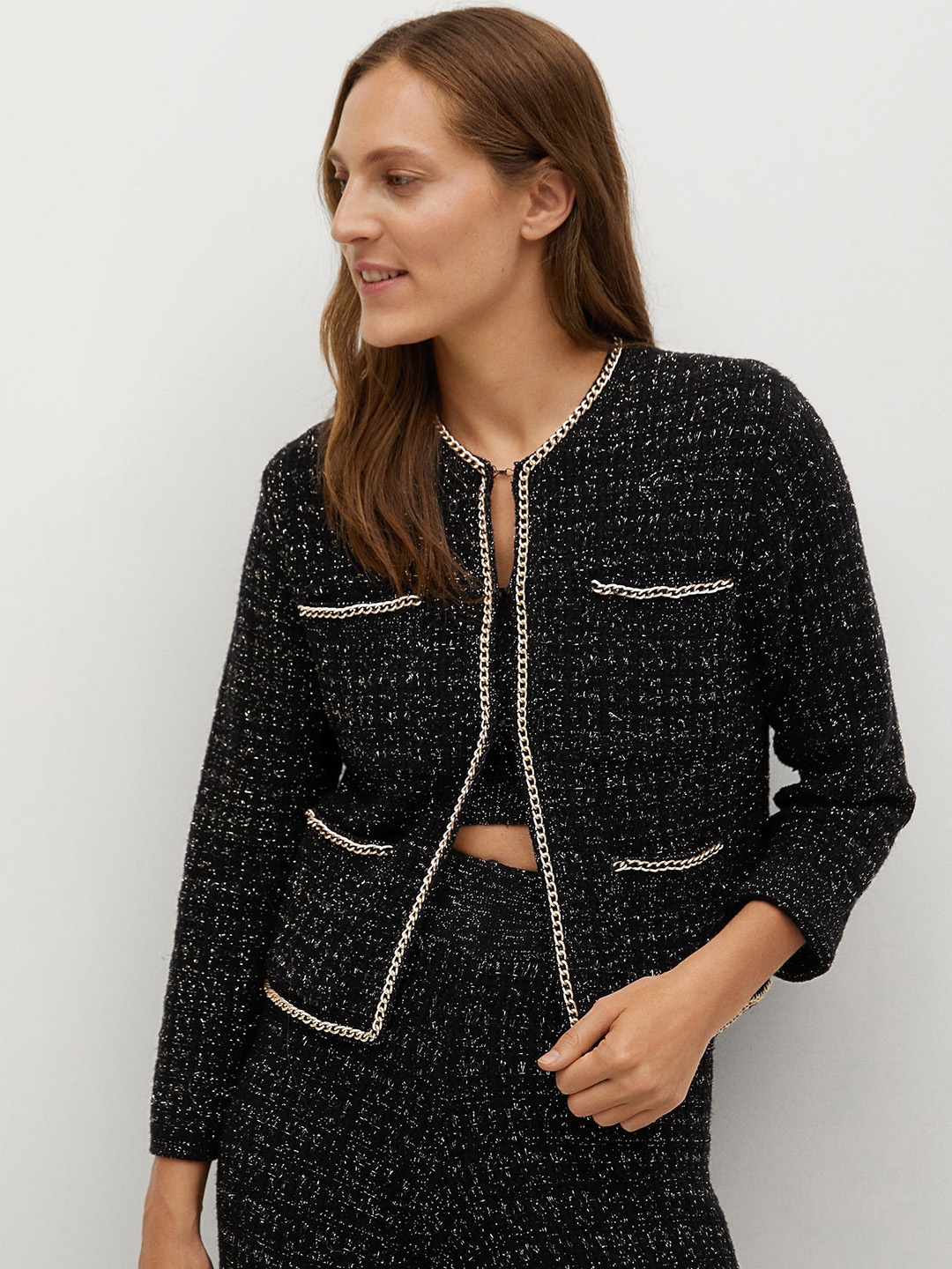 

MANGO Women Black Shimmer Cardigan