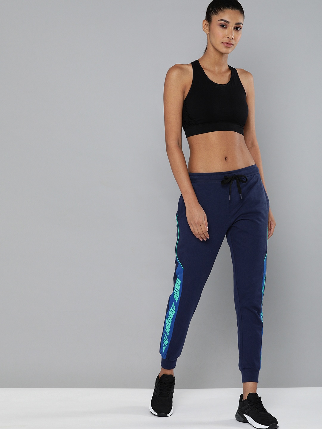 

HRX By Hrithik Roshan Women Navy Blue Side Stripe Straight Fit Bio-Wash Lifestyle Joggers