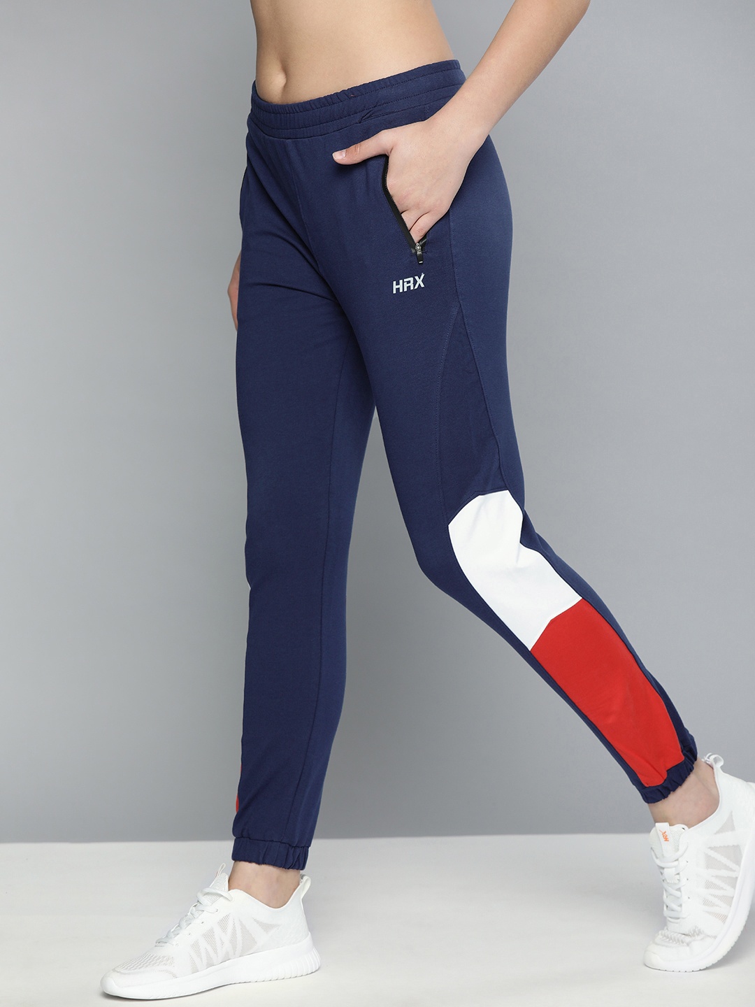 

HRX By Hrithik Roshan Women Medieval Blue Colourblock Slim Fit Lycra Rapid-Dry Antimicrobial Training Joggers, Navy blue