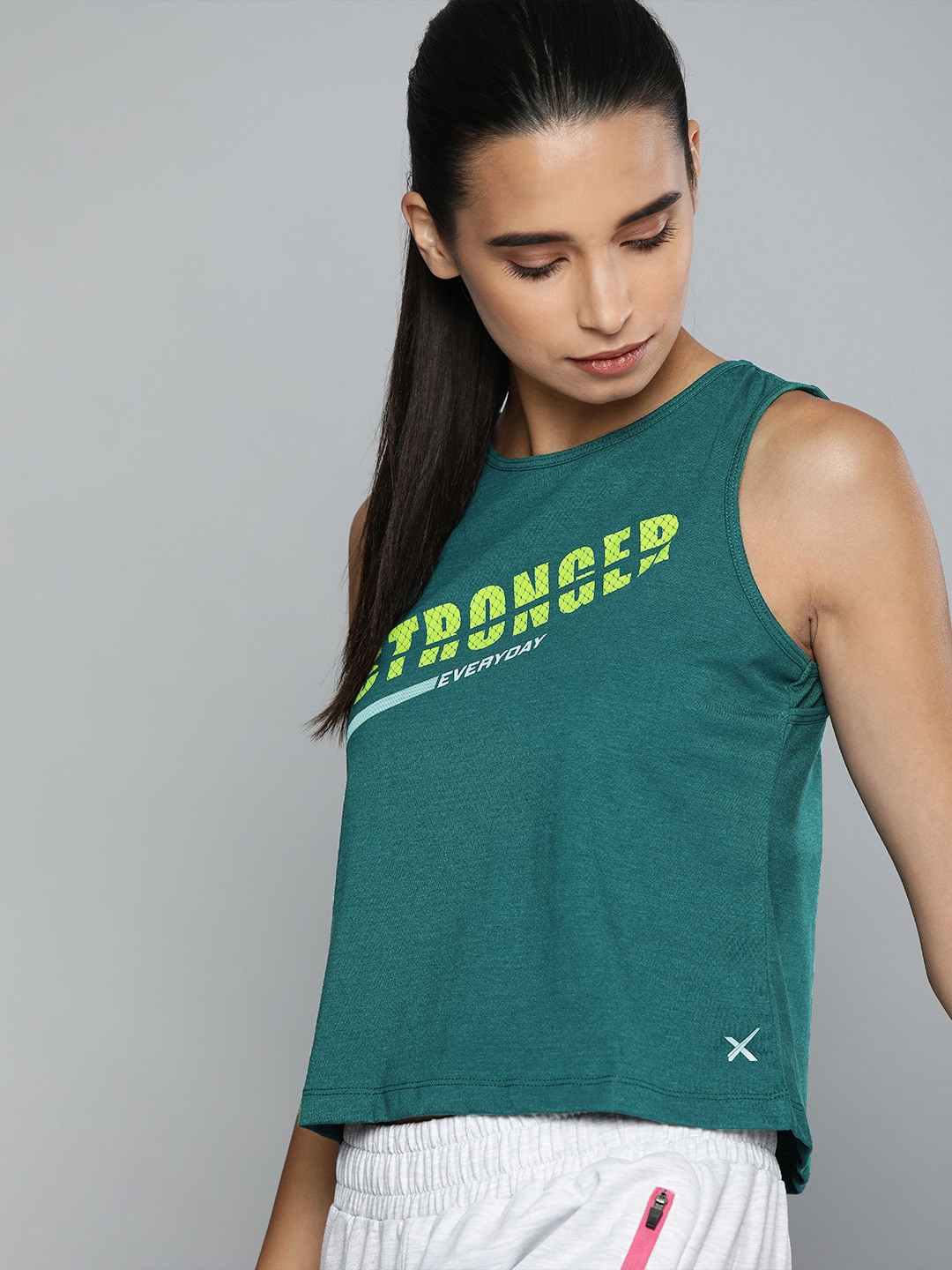 

HRX By Hrithik Roshan Women Deep Teal Typographic Rapid-Dry Antimicrobial Training Tshirt