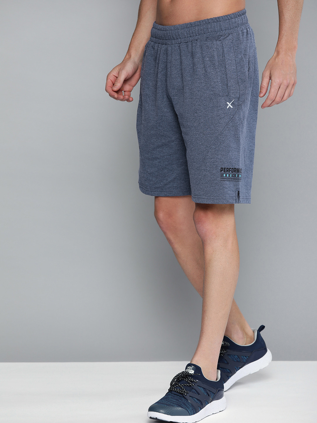 

HRX By Hrithik Roshan Men Navy Melange Colourblock Regular Fit Melange Rapid-Dry Antimicrobial Training Shorts, Blue
