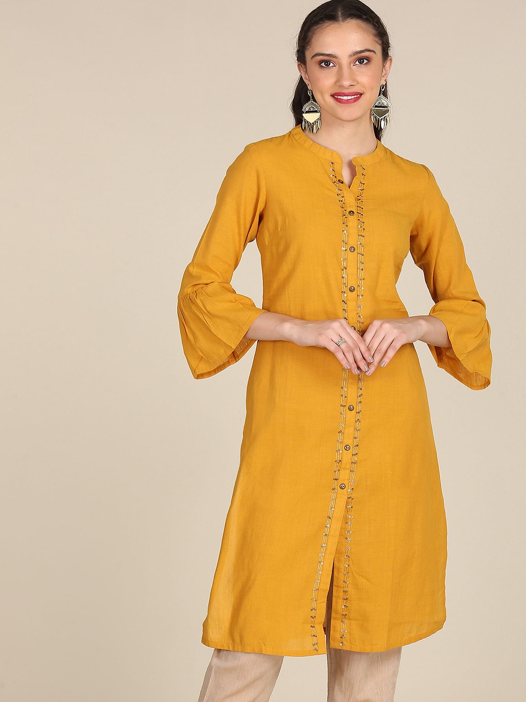 

Karigari Women Yellow Solid A-Line Kurta
