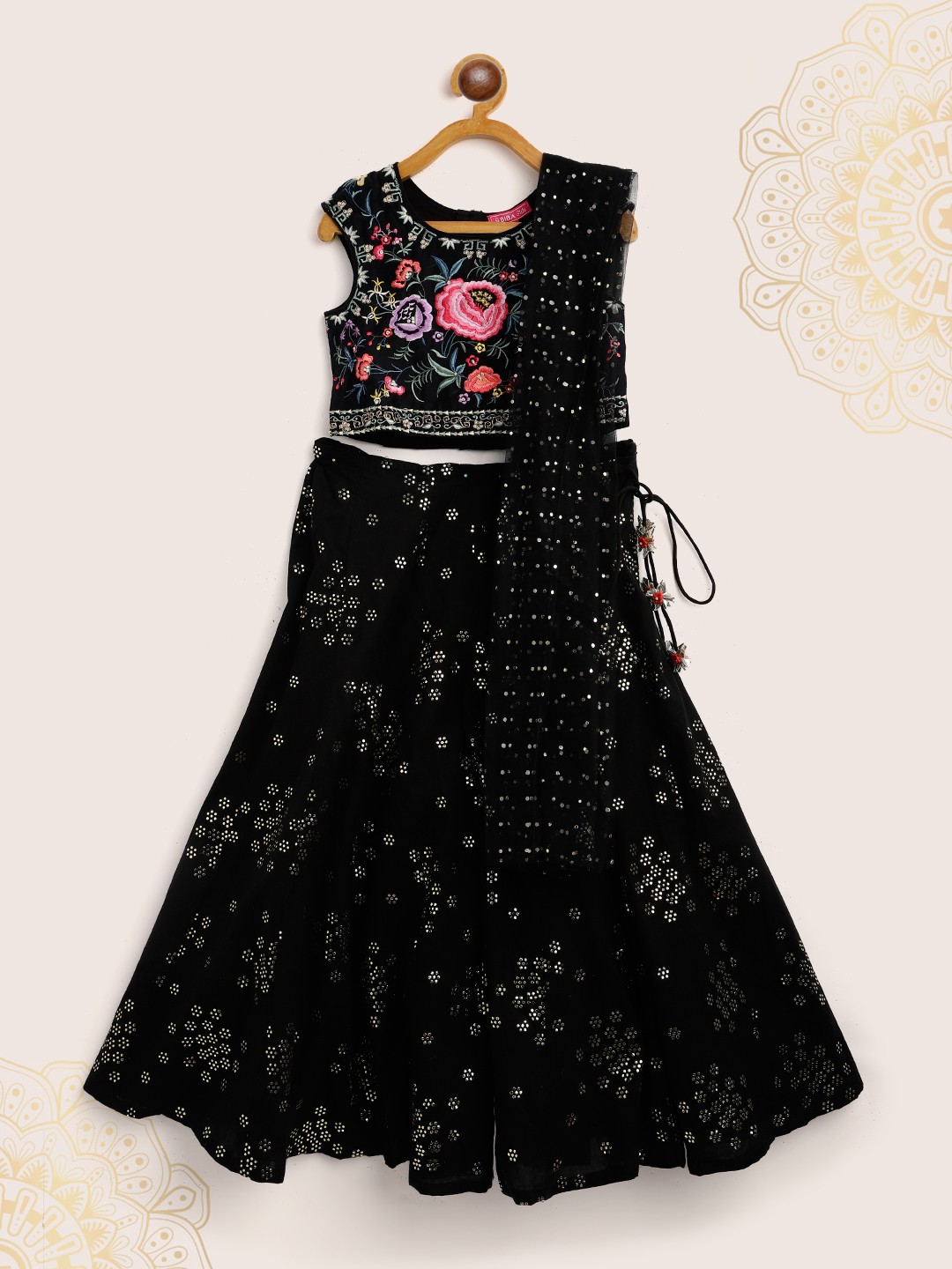 

Biba Girls Black & Silver Embroidered Ready to Wear Lehenga & Blouse with Dupatta