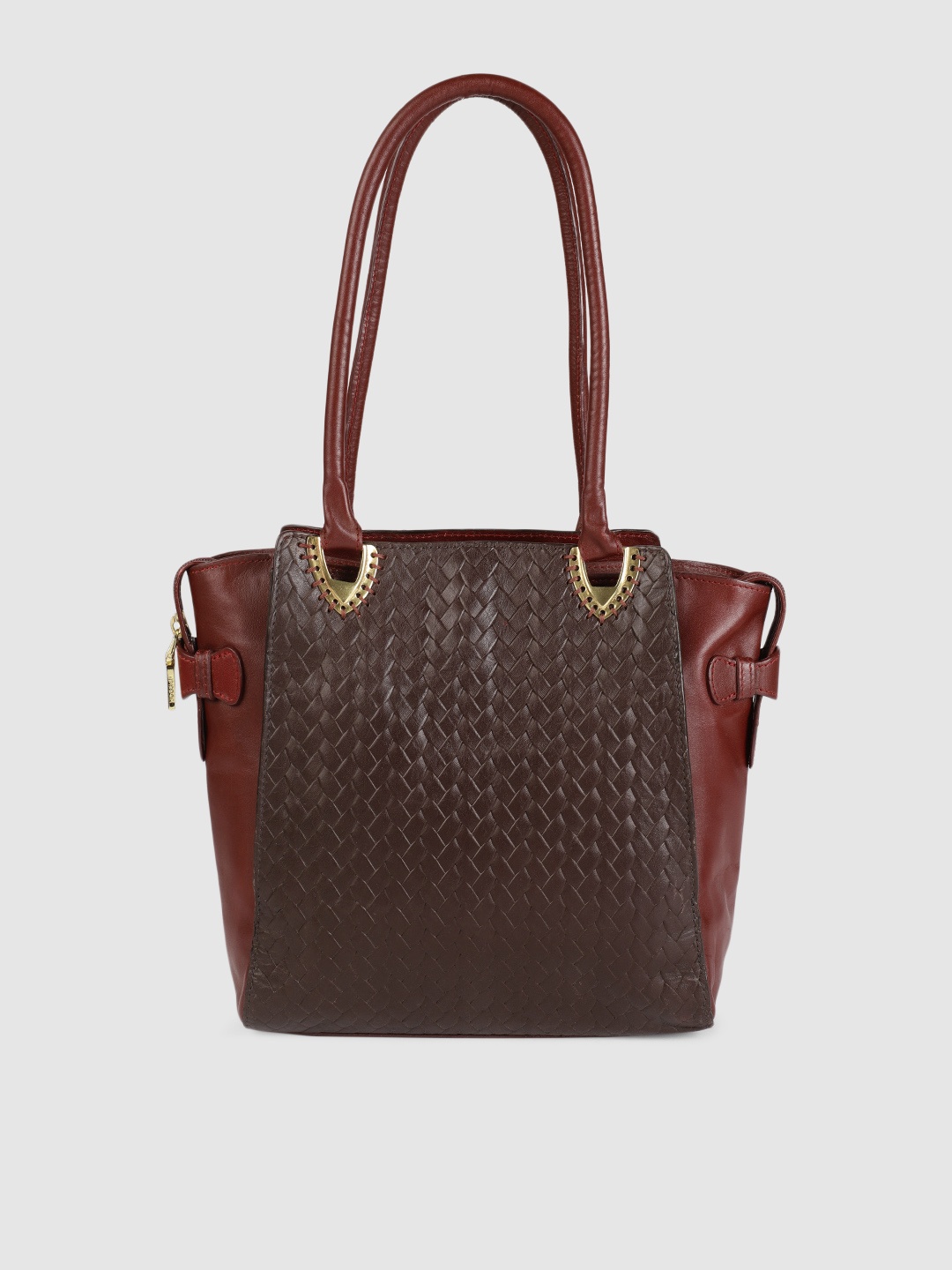 

Hidesign Brown & Red EE LIYA Woven Design Leather Shoulder Bag