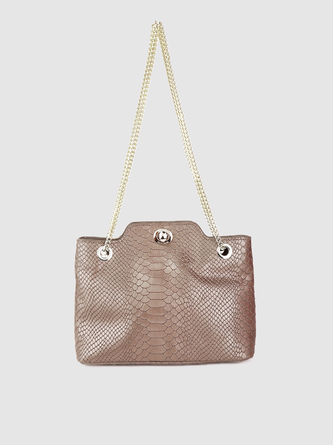 

Hidesign Bronze-Toned Croc Textured Leather Shoulder Bag with Pouch