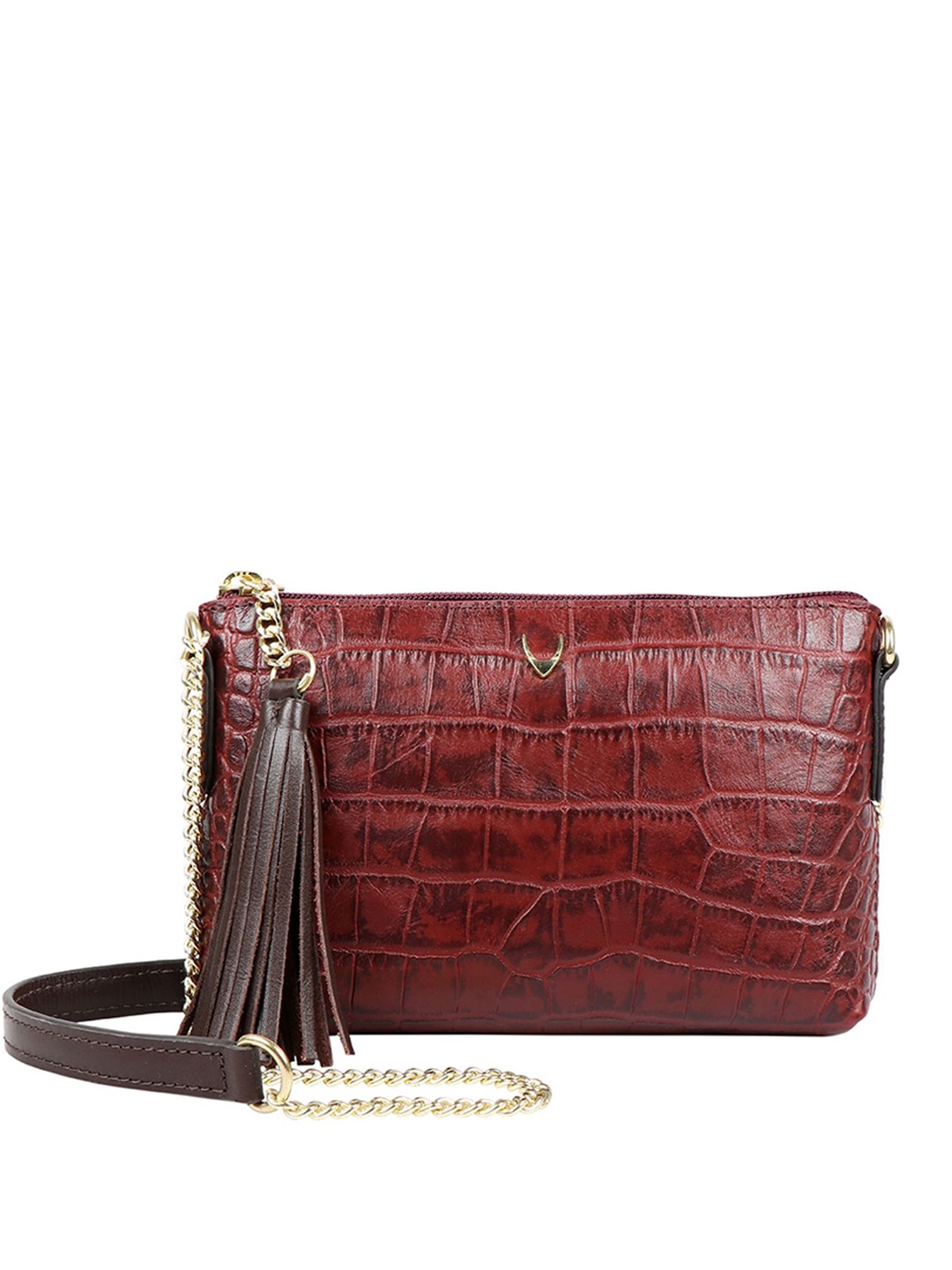 

Hidesign Brown Croc Textured Leather Sling Bag