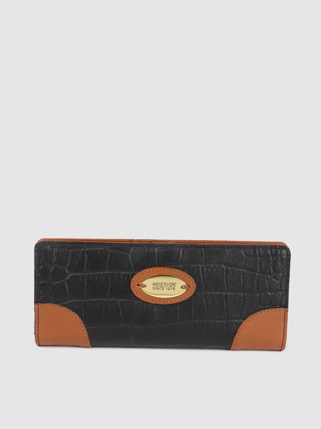 

Hidesign Women Black Animal Textured SATURN Leather Two Fold Wallet